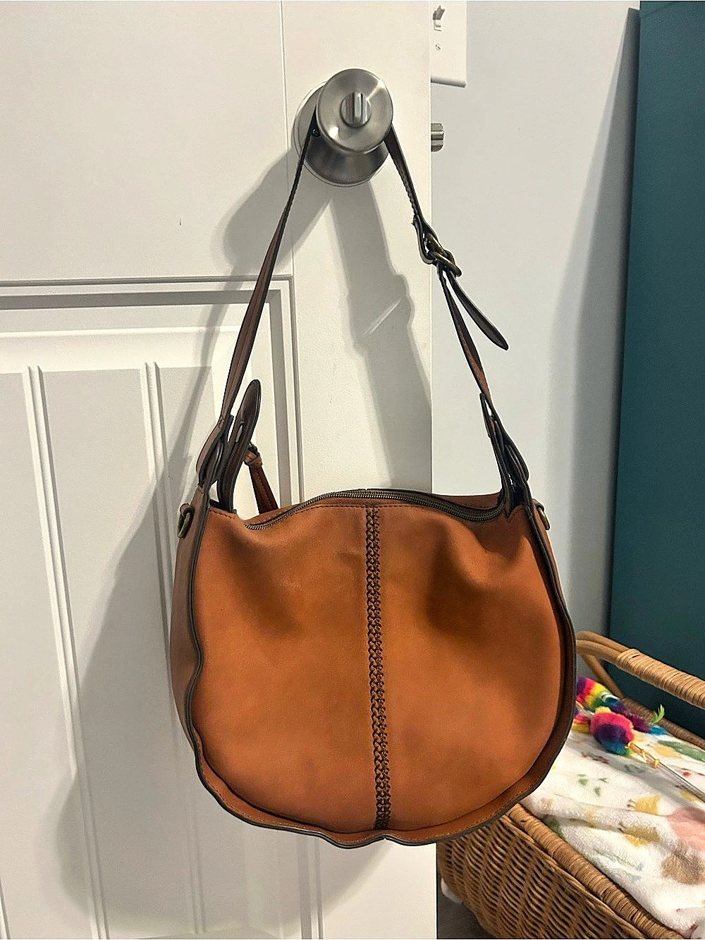 Brown Leather-Style Hobo Bag